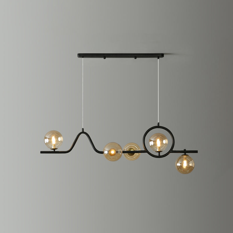 Postmodern Curve Island Affermazione Light Metallic Dining Room lampada a sospensione con sfera di vetro