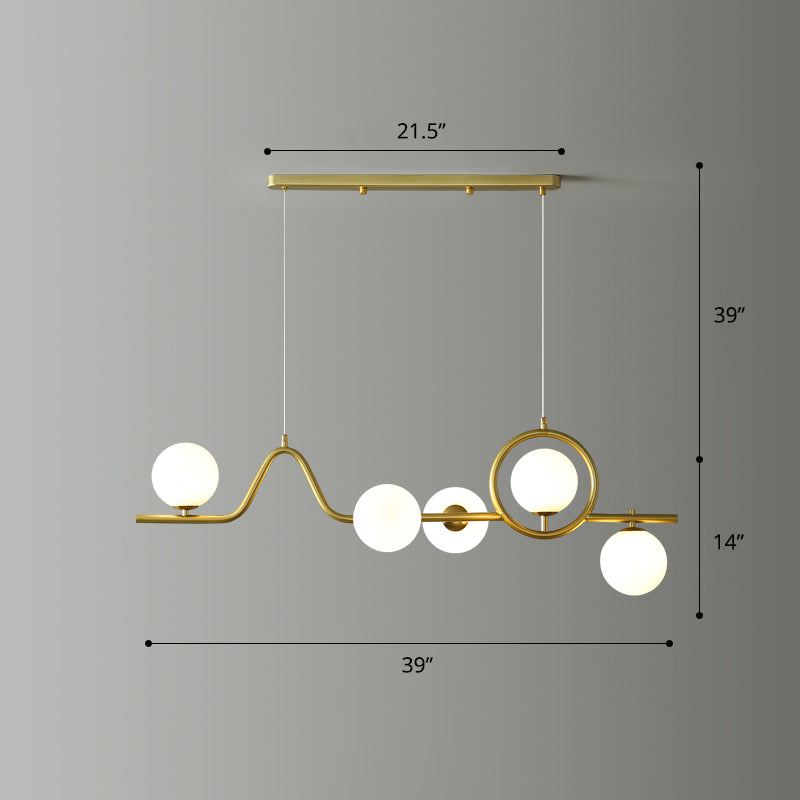 Postmodern Curve Island Ceiling Light Metallic Dining Room Pendant Lamp with Ball Glass Shade