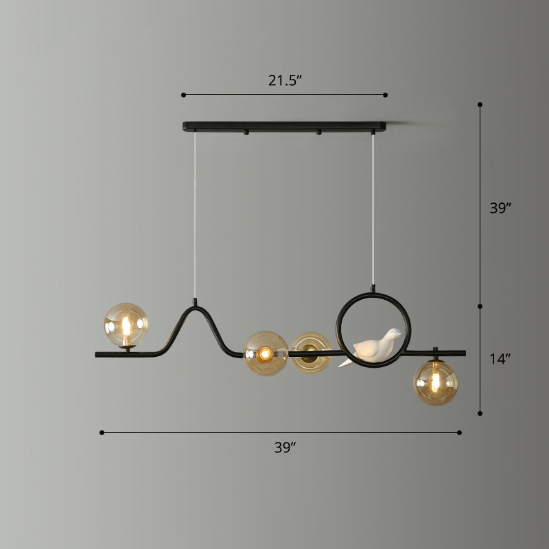 Postmodern Curve Island Affermazione Light Metallic Dining Room lampada a sospensione con sfera di vetro