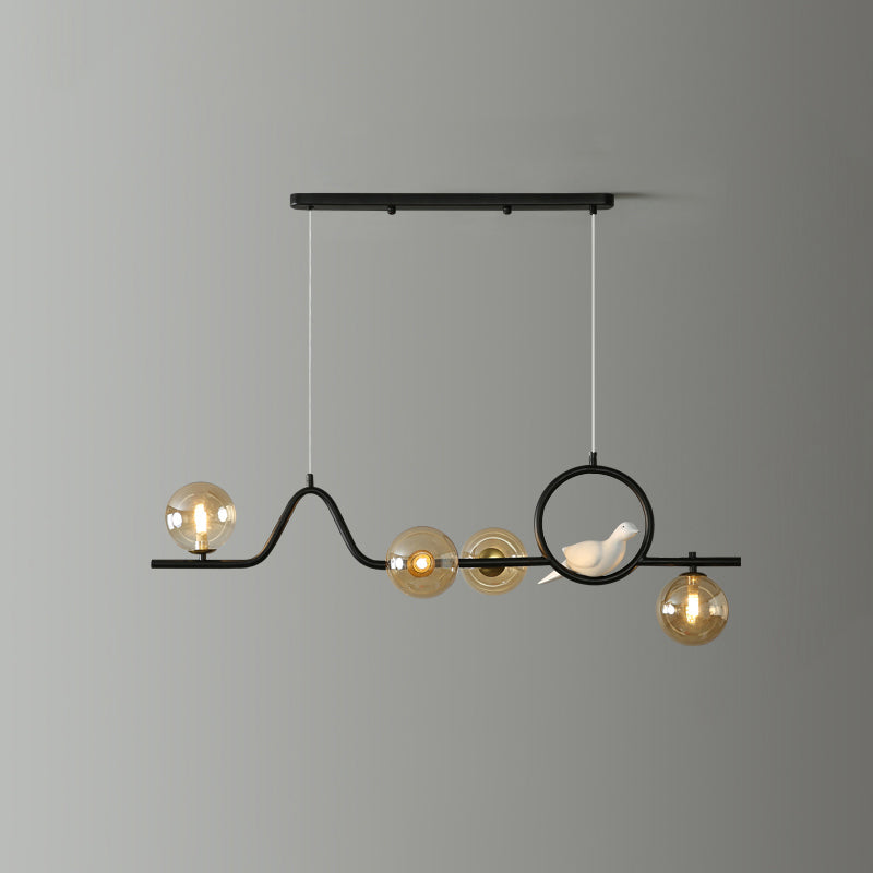 Postmodern Curve Island Affermazione Light Metallic Dining Room lampada a sospensione con sfera di vetro