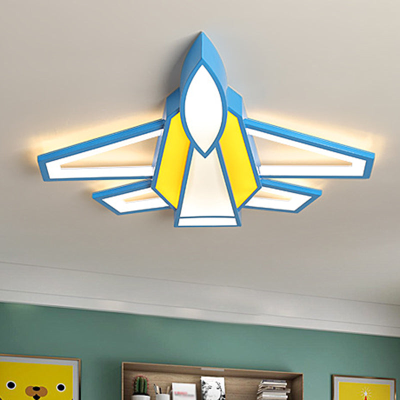 Jet Plane Acrylic Ceiling Flush Mount Light Childrens Blue and Yellow LED Flush Light for Bedroom