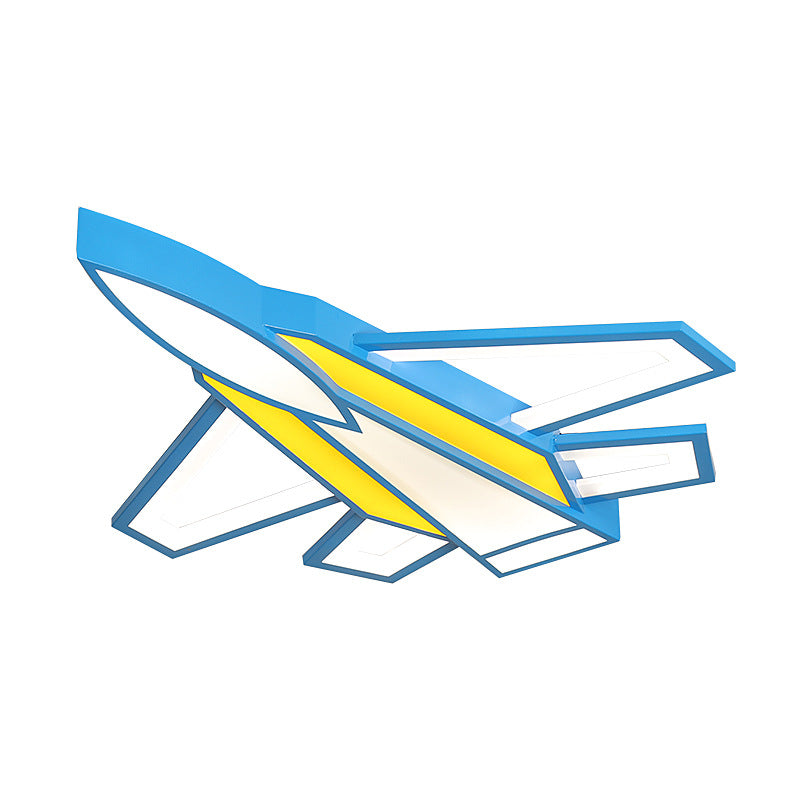 Jet Plane Acrylic Ceiling Flush Mount Light Childrens Blue and Yellow LED Flush Light for Bedroom