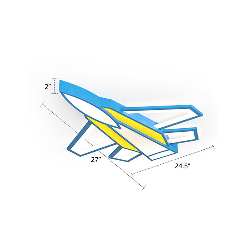 Jet Plane Acrylic Ceiling Flush Mount Light Childrens Blue and Yellow LED Flush Light for Bedroom