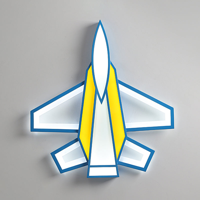 Jet Plane Acrylic Ceiling Flush Mount Light Childrens Blue and Yellow LED Flush Light for Bedroom