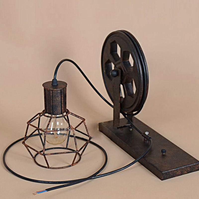 Spherical Wire Cage Foyer Wall Light Rustic Iron 1-Light Bedroom Wall Mount Lamp with Pulley