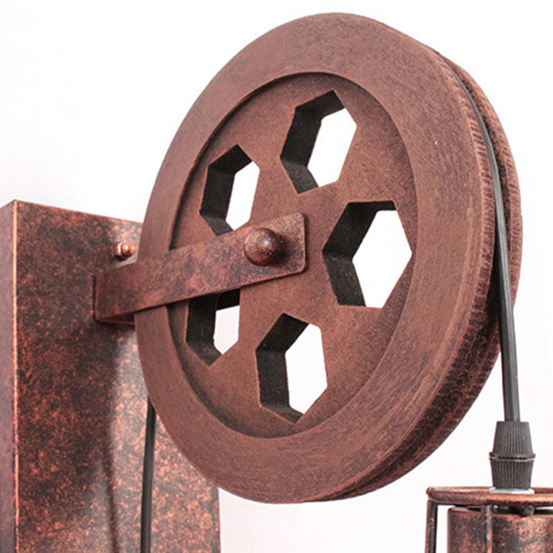 Spherical Wire Cage Foyer Wall Light Rustic Iron 1-Light Bedroom Wall Mount Lamp with Pulley