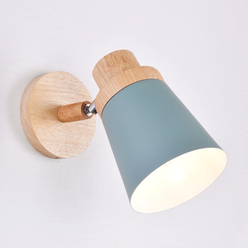 1-Bulb bedlees Licht Licht Macaron Wandlichtarmatuur met zwenk conische metalen schaduw