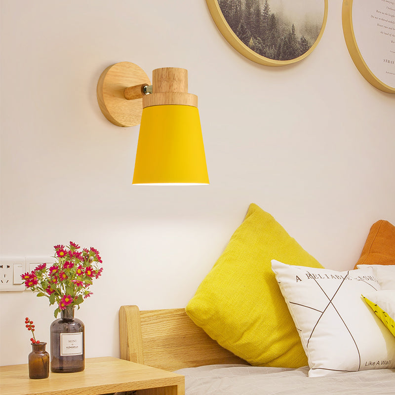 1-Bulb Bedside Reading Light Macaron Wall Light Fixture with Swivel Conical Metal Shade
