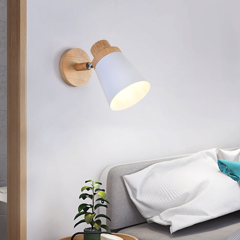 1-Bulb bedlees Licht Licht Macaron Wandlichtarmatuur met zwenk conische metalen schaduw