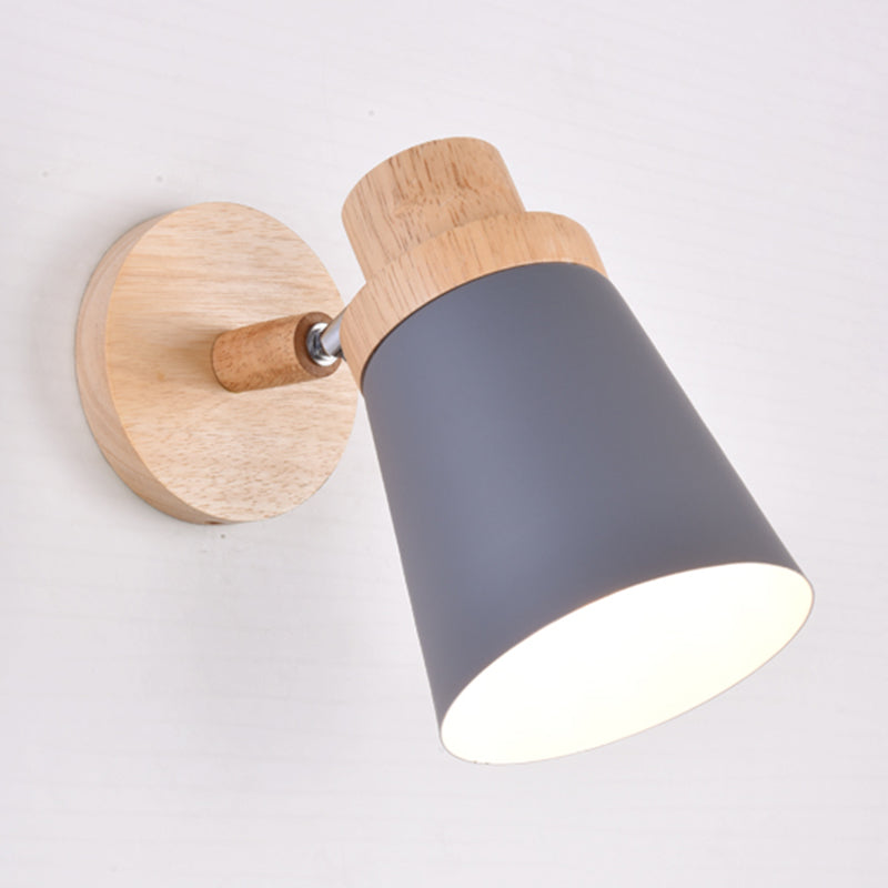 1-Bulb bedlees Licht Licht Macaron Wandlichtarmatuur met zwenk conische metalen schaduw