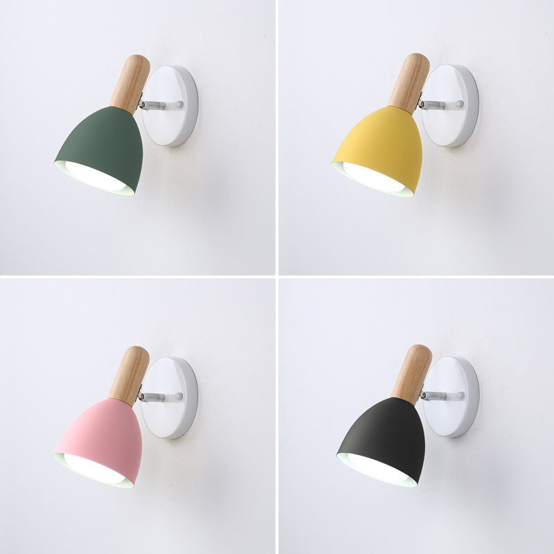 Childrens Style Bell Shaped Sconce Metal 1-Bulb Bedroom Reading Wall Lamp with Pivot Joint