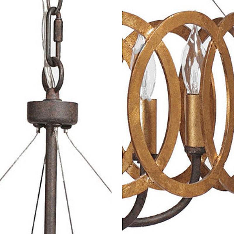 Runde Metalldecke Leuchtt traditionelle 6-Bulb-Esszimmeranhänger Kronleuchter in Gold