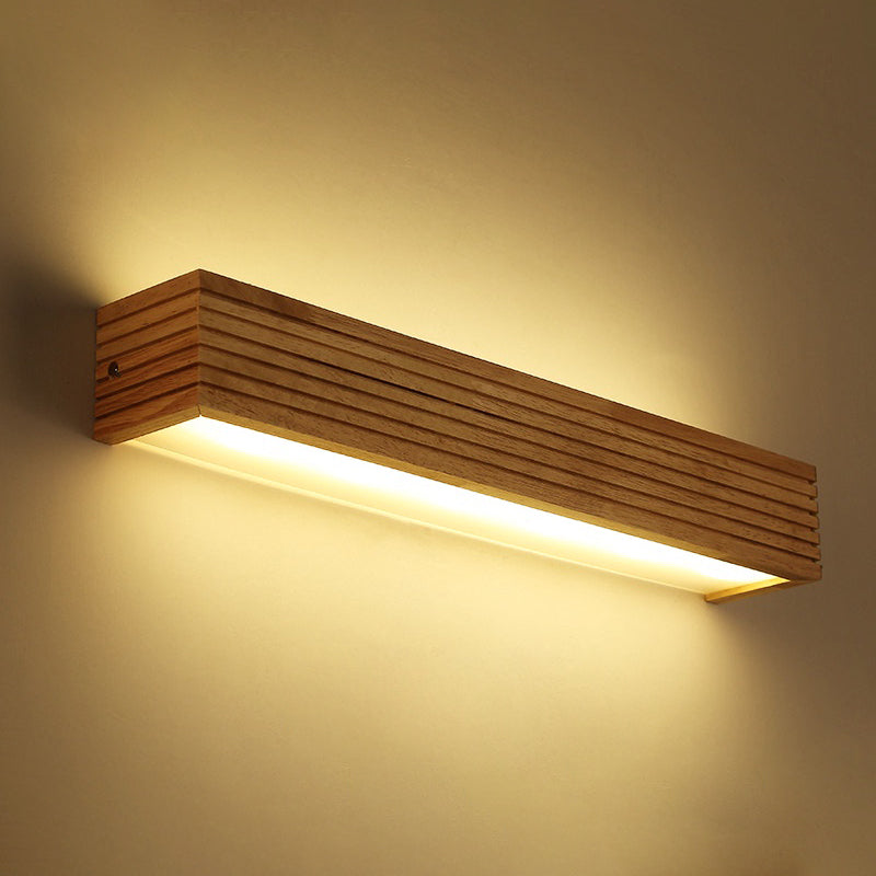 Luz de la pared rectangular de madera laminada Luz Minimalista Beige LED Splockure sobre la cama
