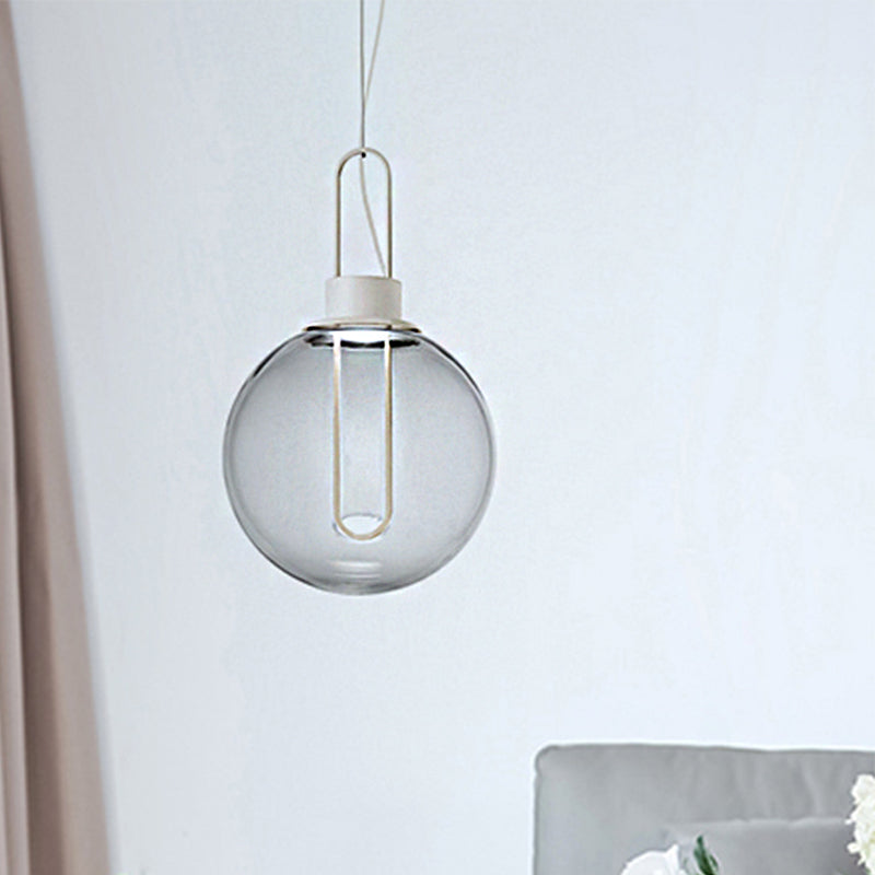 Sphere Pendant Lighting Contemporary Clear Glass 1 Light White/Black Hanging Lamp Fixture for Restaurant in White Light