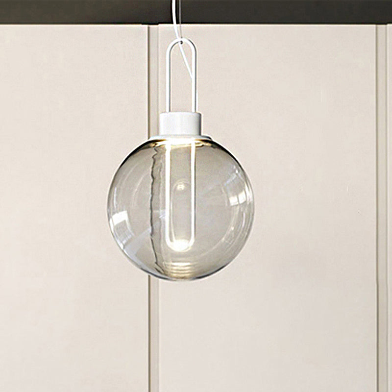 Sphere Pendant Lighting Contemporary Clear Glass 1 Light White/Black Hanging Lamp Fixture for Restaurant in White Light