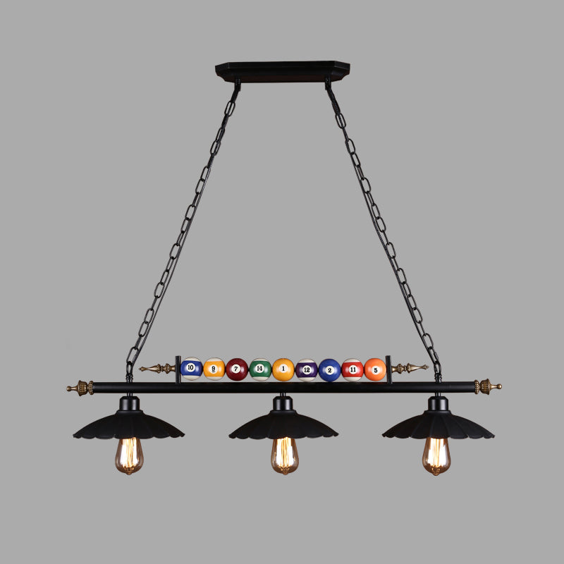 Black 3-Light Suspension Lamp Industrial Metal Linear Island Light with Shade and Billiard Balls