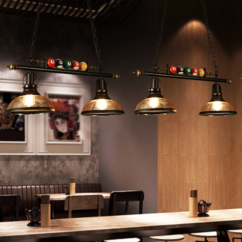 Black 3-Light Suspension Lamp Industrial Metal Linear Island Light with Shade and Billiard Balls