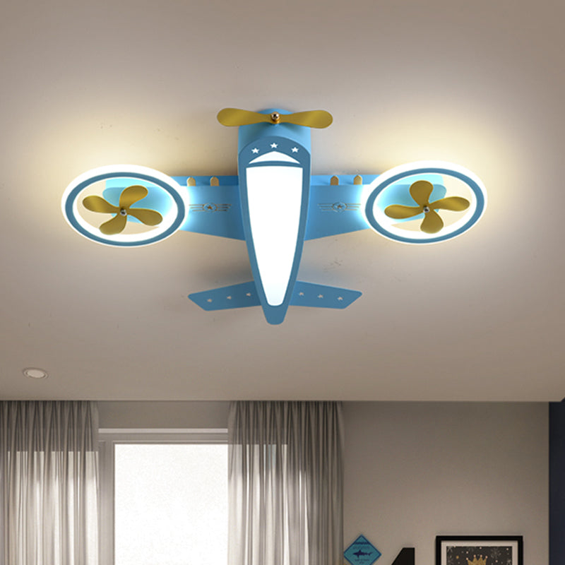 Blue Aircraft Ceiling Mounted Light Cartoon LED Acrylic Flushmount Lighting for Kids Room