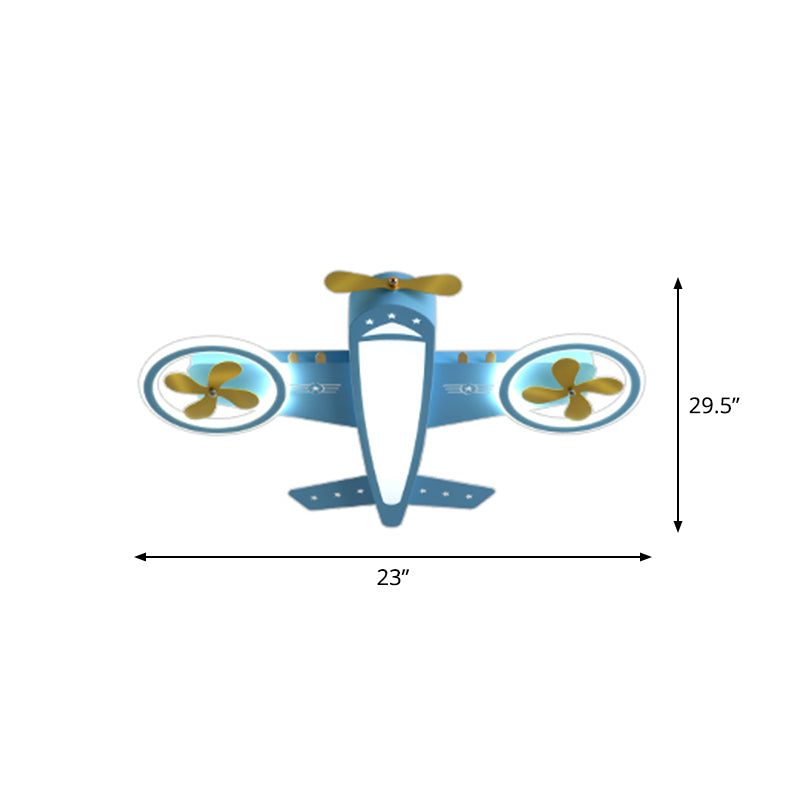 Blue Aircraft Ceiling Mounted Light Cartoon LED Acrylic Flushmount Lighting for Kids Room
