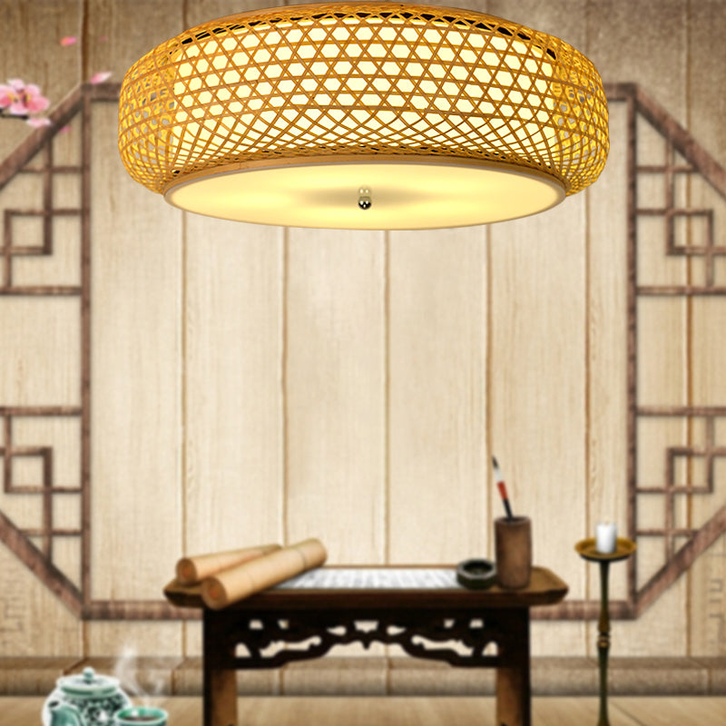 Ronde inbouw plafondlamp moderne bamboe eetkamer inbouw in hout
