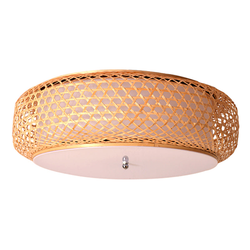 Ronde inbouw plafondlamp moderne bamboe eetkamer inbouw in hout