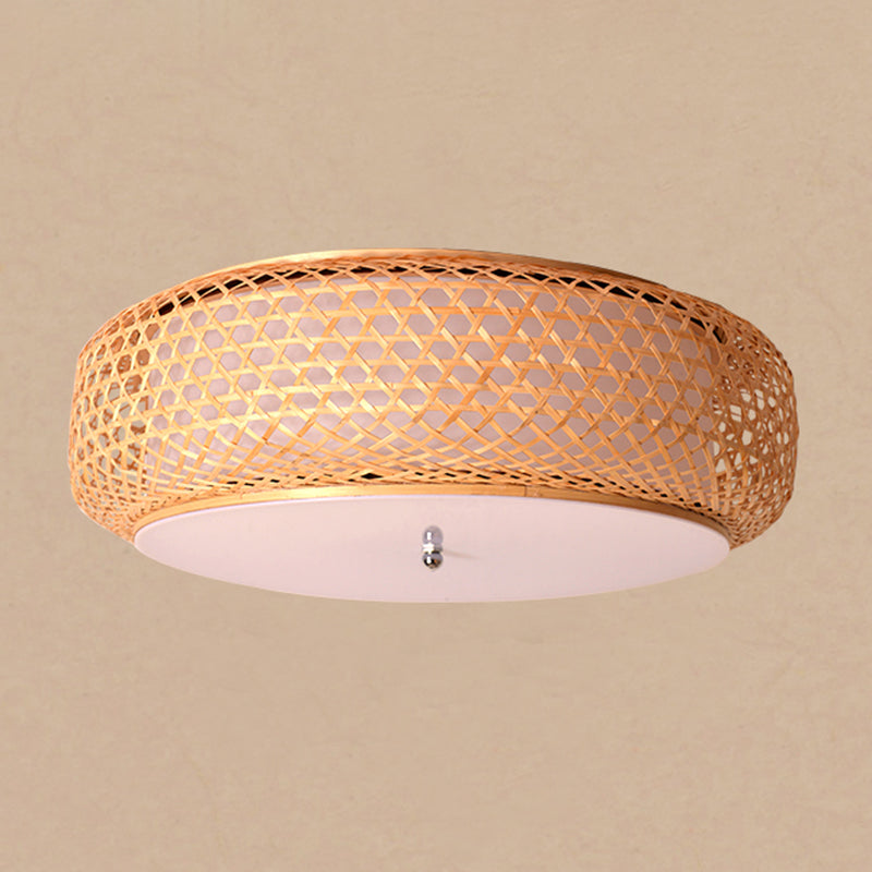 Ronde inbouw plafondlamp moderne bamboe eetkamer inbouw in hout