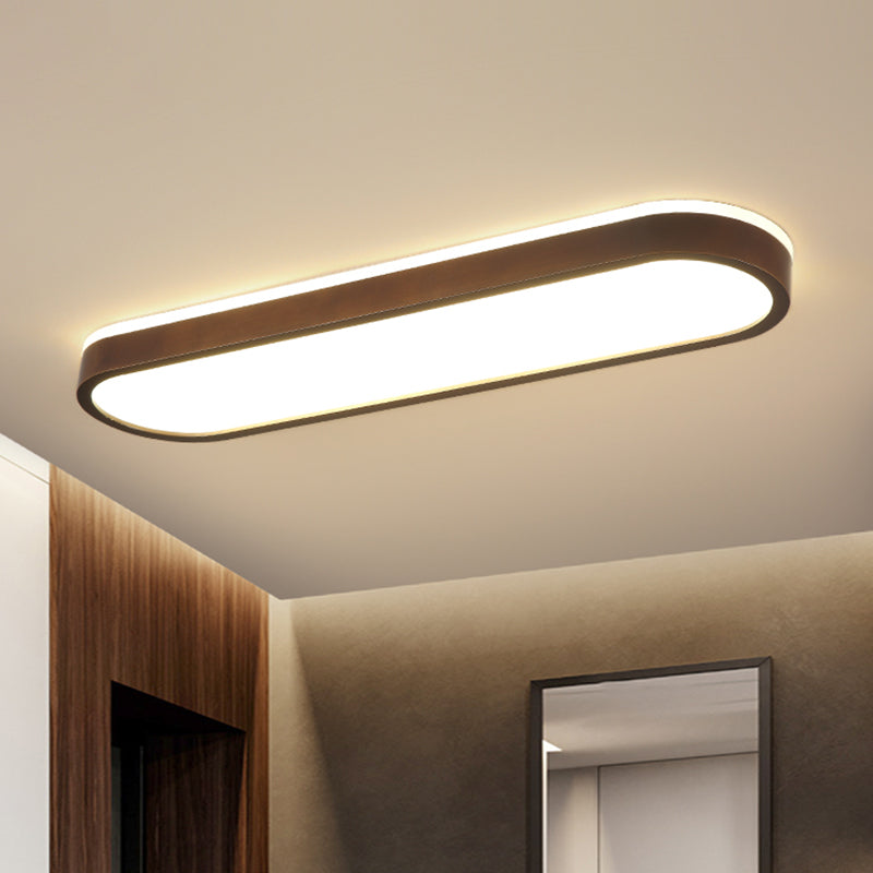 Oblong Surface Mounted Led Ceiling Light Simplicity Wooden Brown Flush Mount Light for Aisle
