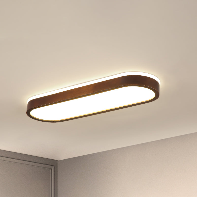 Oblong Surface Mounted Led Ceiling Light Simplicity Wooden Brown Flush Mount Light for Aisle