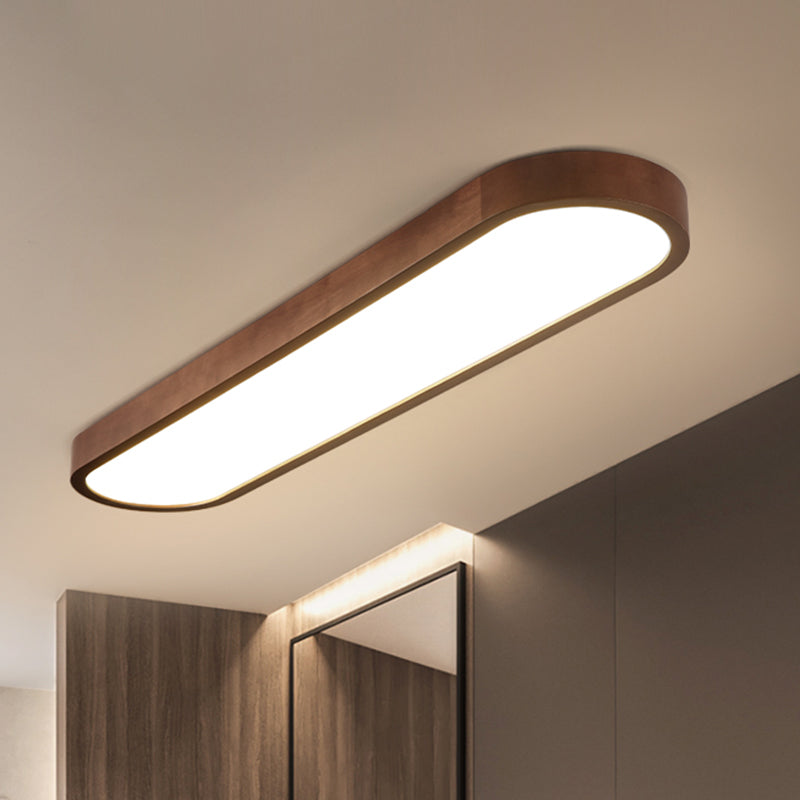 Oblong Surface Mounted Led Ceiling Light Simplicity Wooden Brown Flush Mount Light for Aisle