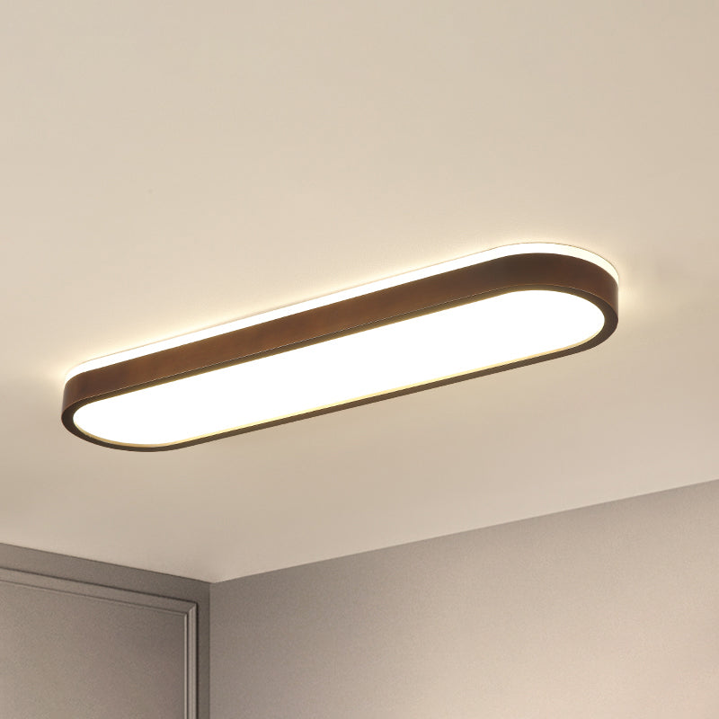Oblong Surface Mounted Led Ceiling Light Simplicity Wooden Brown Flush Mount Light for Aisle