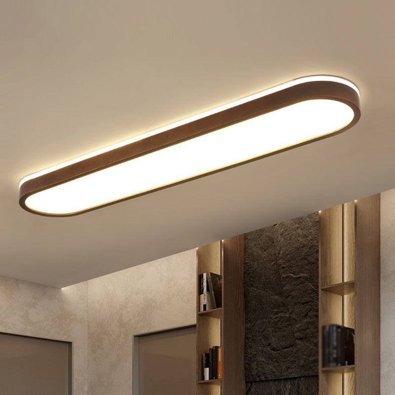 Oblong Surface Mounted Led Ceiling Light Simplicity Wooden Brown Flush Mount Light for Aisle