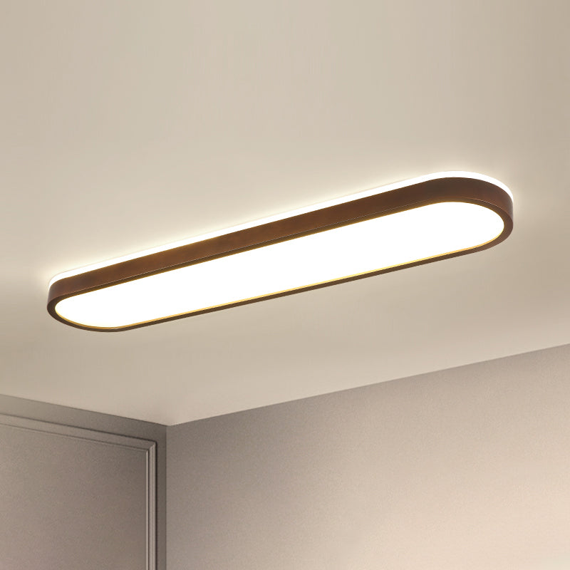 Oblong Surface Mounted Led Ceiling Light Simplicity Wooden Brown Flush Mount Light for Aisle