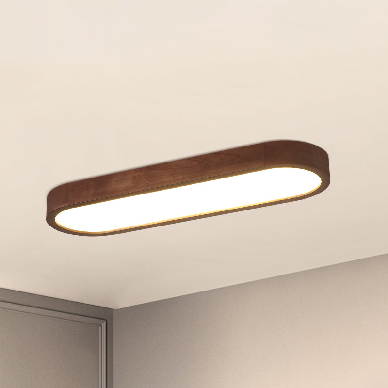 Oblong Surface Mounted Led Ceiling Light Simplicity Wooden Brown Flush Mount Light for Aisle