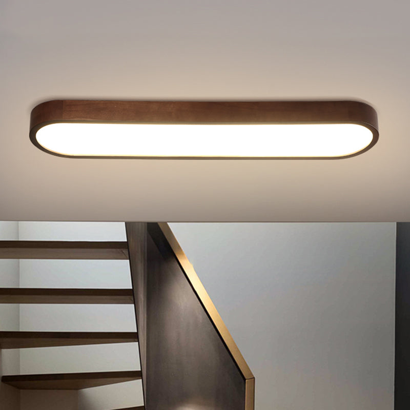 Oblong Surface Mounted Led Ceiling Light Simplicity Wooden Brown Flush Mount Light for Aisle