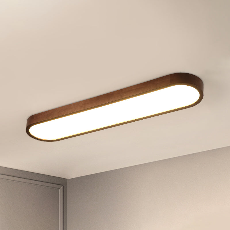Oblong Surface Mounted Led Ceiling Light Simplicity Wooden Brown Flush Mount Light for Aisle