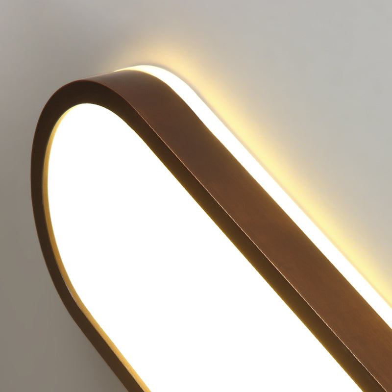 Oblong Surface Mounted Led Ceiling Light Simplicity Wooden Brown Flush Mount Light for Aisle