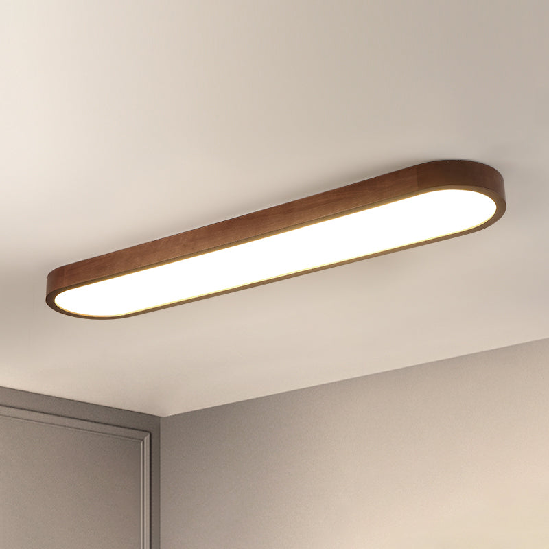 Oblong Surface Mounted Led Ceiling Light Simplicity Wooden Brown Flush Mount Light for Aisle