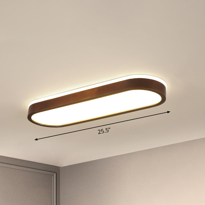 Oblong Surface Mounted Led Ceiling Light Simplicity Wooden Brown Flush Mount Light for Aisle