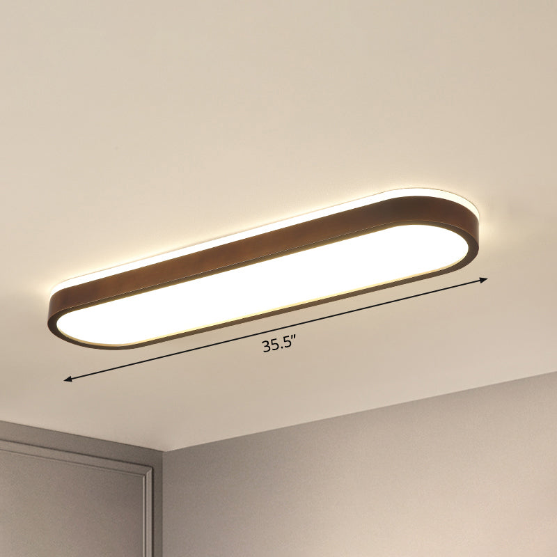Oblong Surface Mounted Led Ceiling Light Simplicity Wooden Brown Flush Mount Light for Aisle