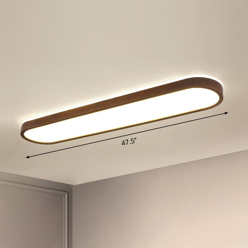 Oblong Surface Mounted Led Ceiling Light Simplicity Wooden Brown Flush Mount Light for Aisle