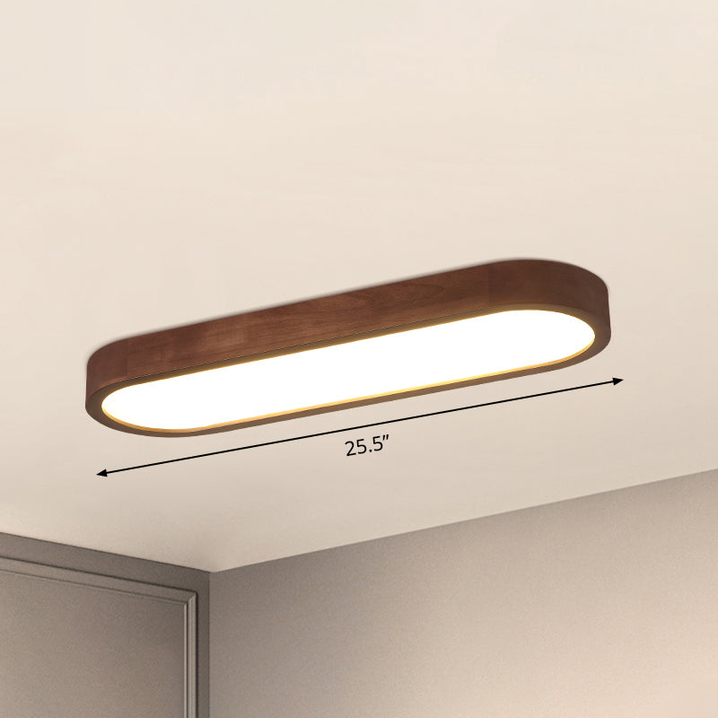 Oblong Surface Mounted Led Ceiling Light Simplicity Wooden Brown Flush Mount Light for Aisle