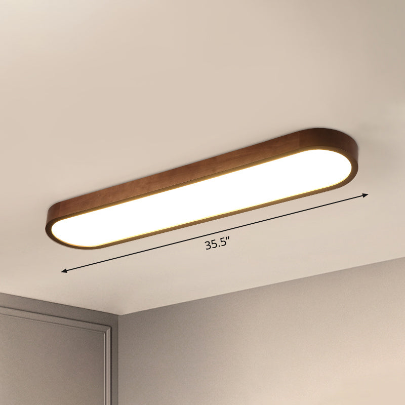 Oblong Surface Mounted Led Ceiling Light Simplicity Wooden Brown Flush Mount Light for Aisle
