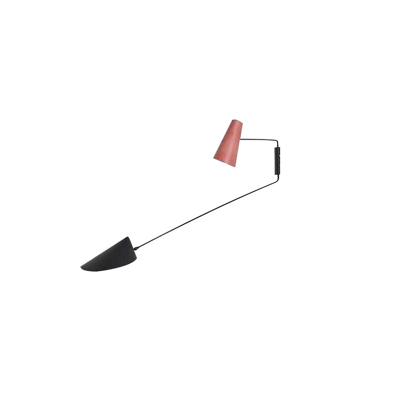 Minimalist Stylish Swing Arm Sconce Metal 2-Light Bedroom Reading Wall Light with Shade in Pink and Black