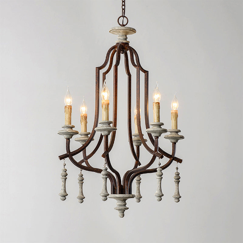 Metal Candelabra Chandelier Lamp Farmhouse 6-Head Living Room Pendant Ceiling Light in Antique Brass/Rust