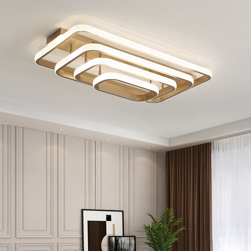 Champagne Loop Shaped Flush Mount Light Modern Metal Semi Flush Mounted Ceiling LED Light