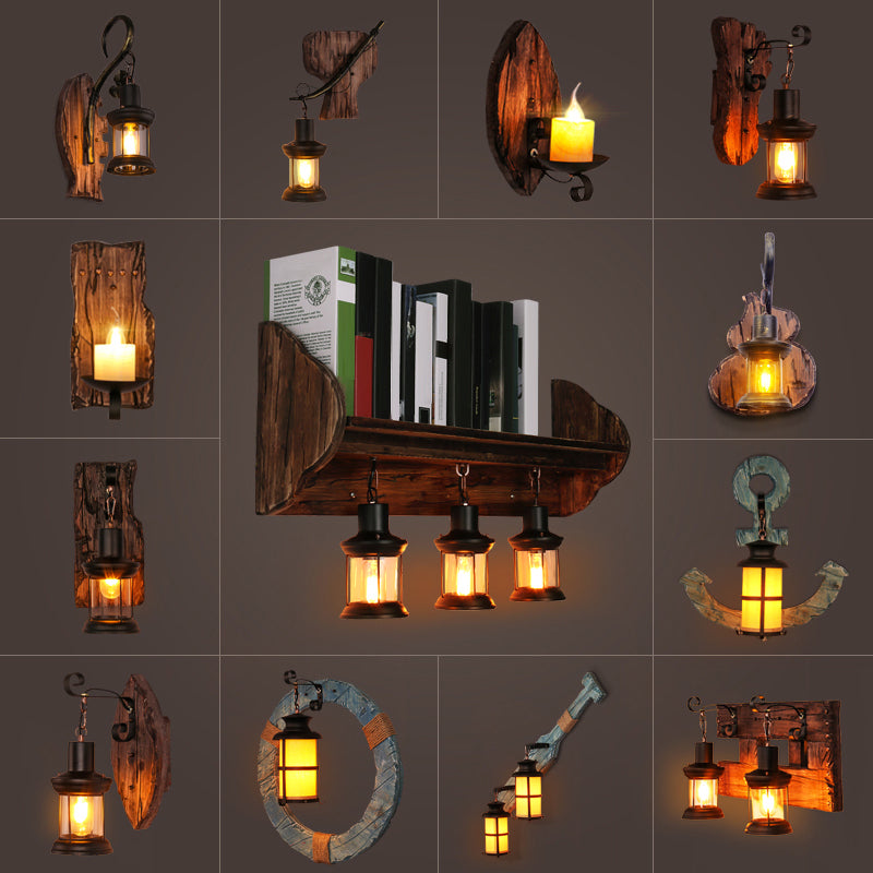 Nautical Geometrical Wall Lamp Wooden Wall Mount Lighting Fixture for Living Room