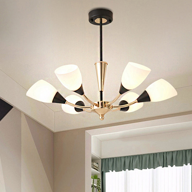 Oval Living Room Ceiling Chandelier Traditional White Glass 3/6/8 Lights Gold Hanging Fixture