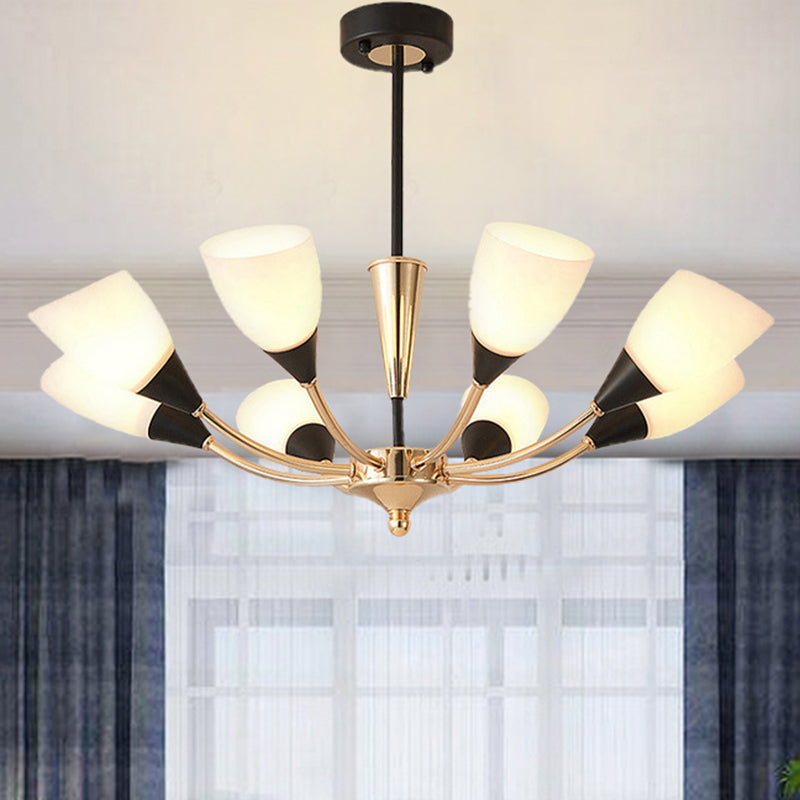 Oval Living Room Ceiling Chandelier Traditional White Glass 3/6/8 Lights Gold Hanging Fixture
