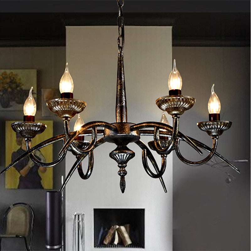Candelabra industrial colgante colgante de 6 luces lámpara de araña de techo de metal en negro para dormitorio