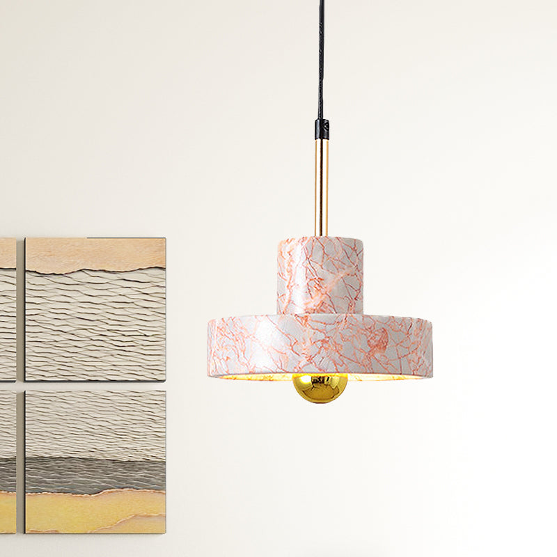 Drum Pendant Lamp Contemporary Marble 1 Light Black/White/Pink Hanging Ceiling Light Fixture for Bedroom